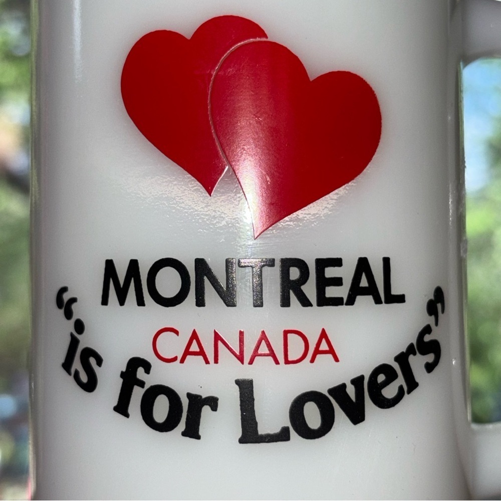Awesome vintage milk glass beer stein: Montreal Canada is for Lovers - Picture 4 of 7